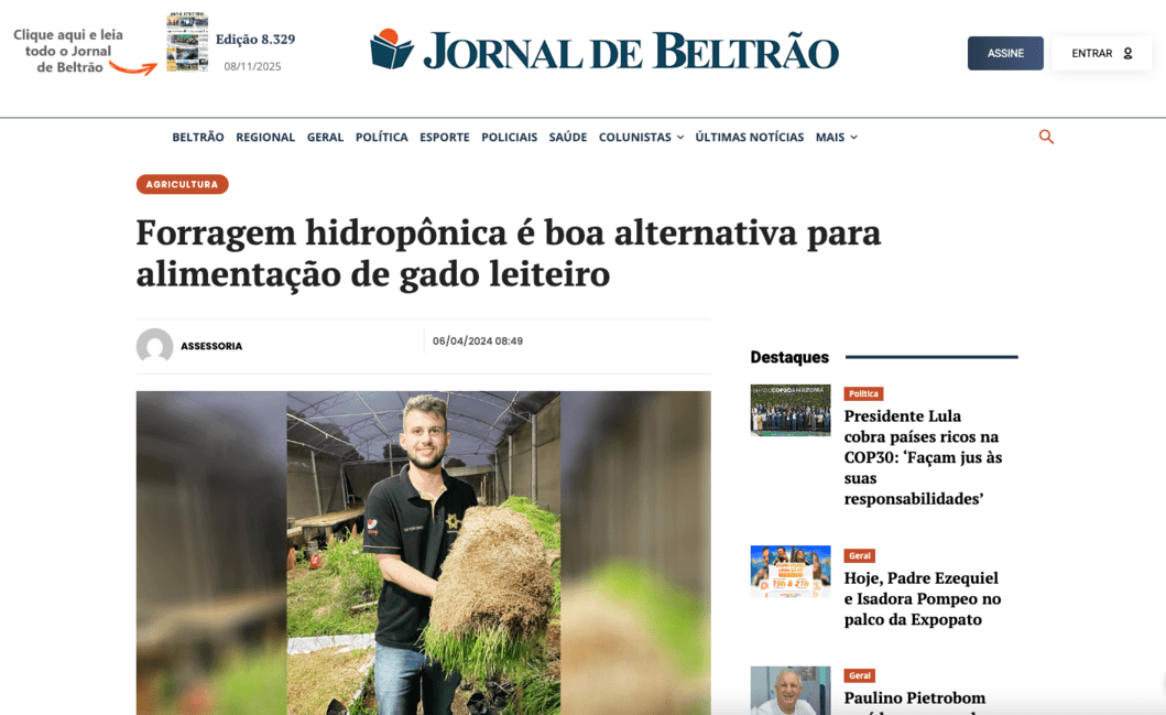 Notícia VidaRuralMT sobre produção vertical de forragem